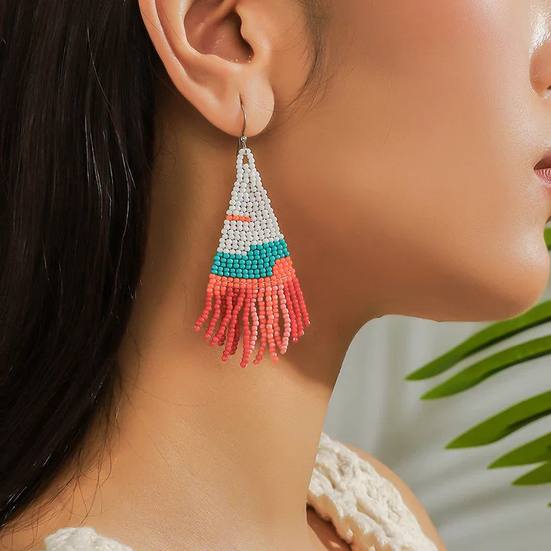 MYYA  White Rice Beads Earrings For Women Retro Boho Tassels Water Drop Earrings Exaggerated Ethnic Style Earrings Jewelry