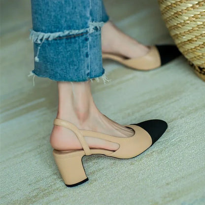 Apricot Women Pumps Mid Heel Mixed Colors Round Toe Casual Shoes Ladies Sandals Party Dress Slingbacks Women's Shoes 2024 Trend