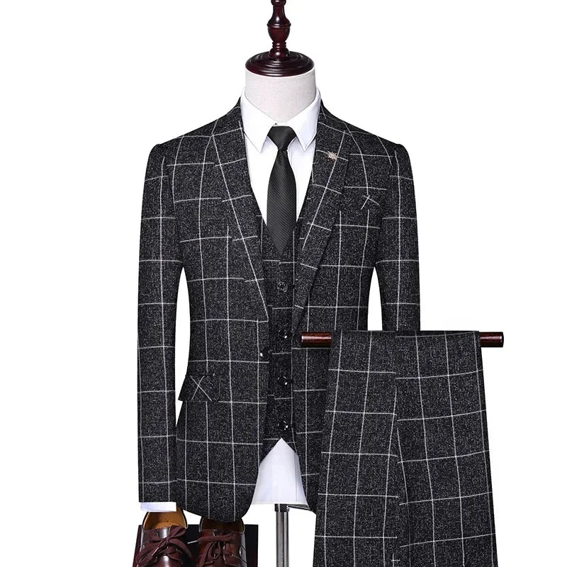 Fashion Business Casual Gentleman Men's Italian Style Elegant Plaid Slim Formal