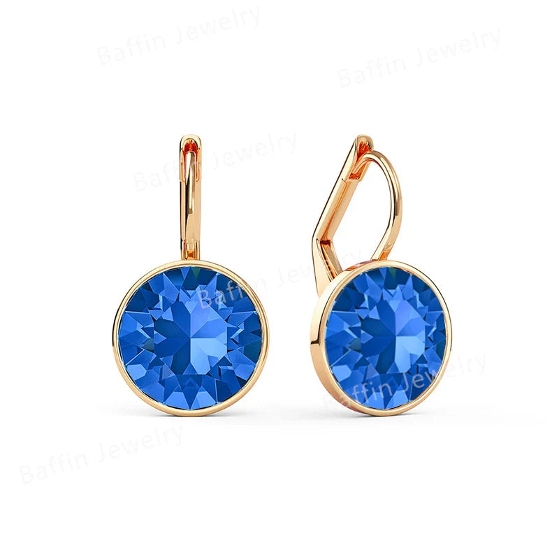 Bella Drop Earring for Women Christmas Birthday Premium Austrian Crystals Round Cut Dangle Silver Gold Color Pierced Jewelry