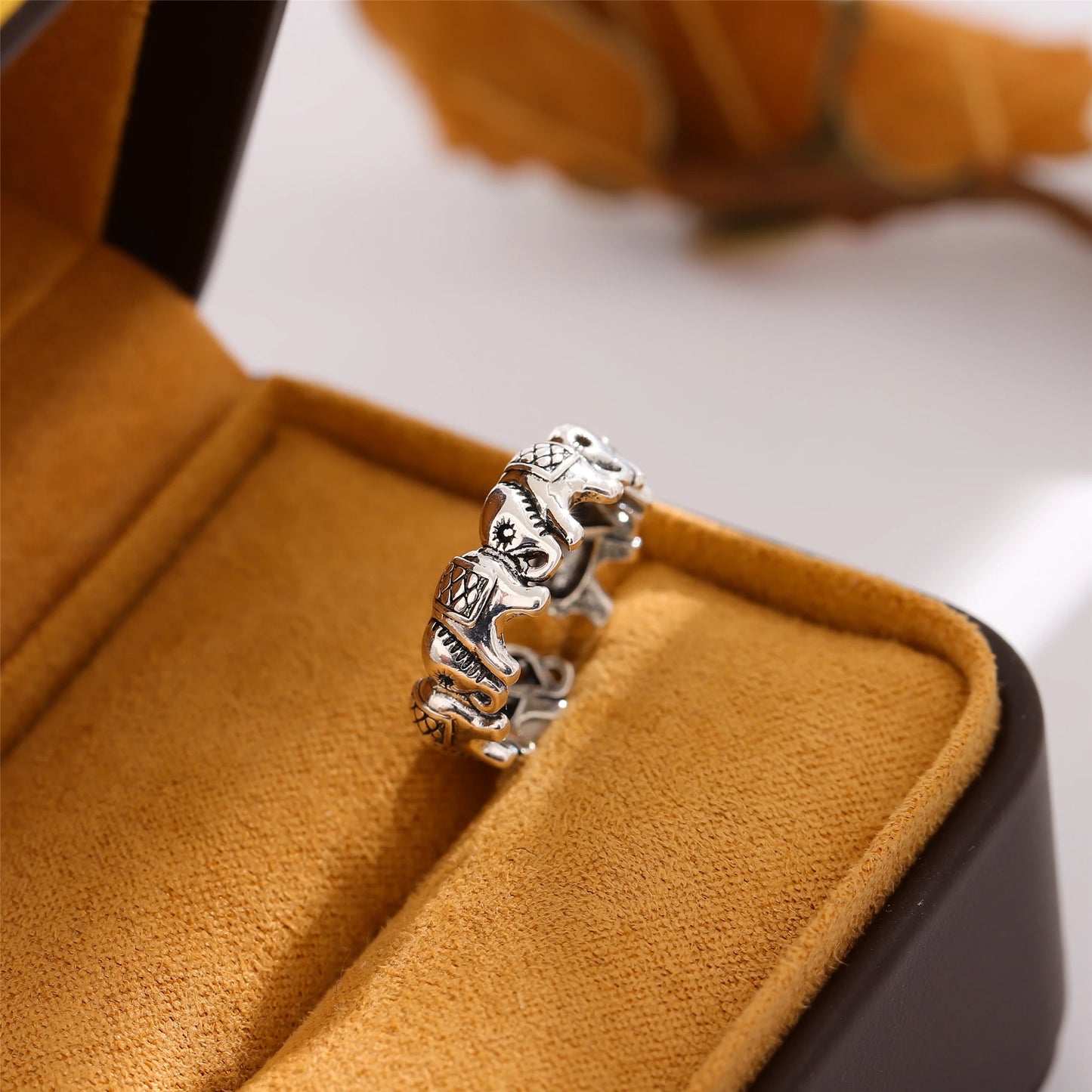 New Minimalist Retro Thai Silver Animal 925 Sterling Silver Jewelry Personality Elephant Group Exquisite Opening Rings  R202