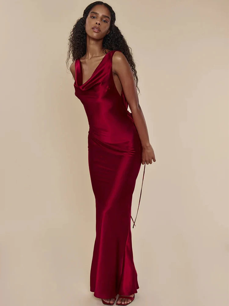 Evening Dresses: Bandage Spaghetti Strap V Neck Maxi Dress For Women