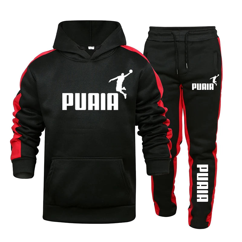 Mens Tracksuit Hooded Sweatshirts and Jogger Pants Gym Outfits Autumn