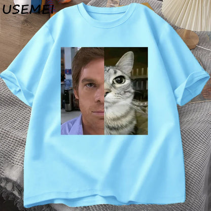 Dexter Morgan Cat T-shirts Funny Cotton Short Sleeve O Neck Tshirt Unisex Streetwear Mens Clothes Harajuku Printed T-shirt Tops