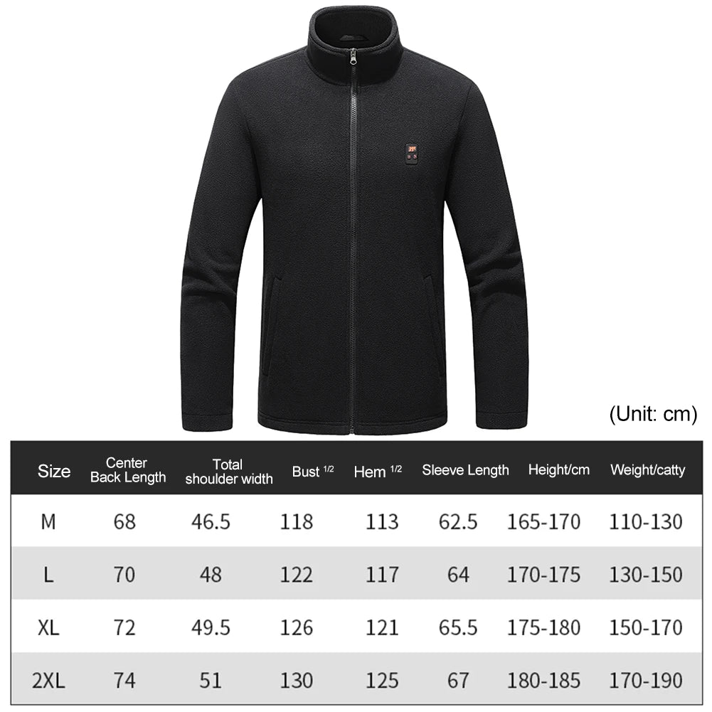 9 Heated Area Men Heated Jackets Outdoor Coat USB Electric Battery Long Sleeves