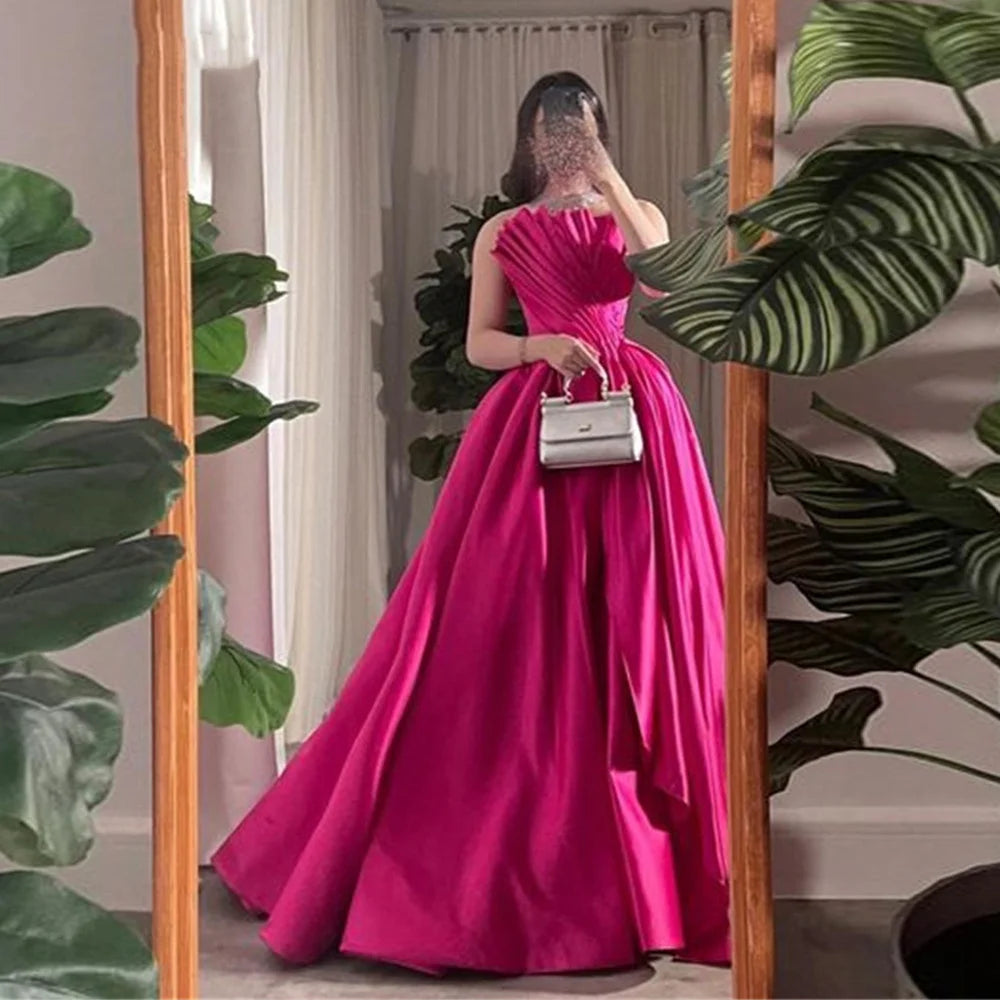 Homecoming Dresses: Rose Pink Silk Evening Dress Strapless A-line Prom Dress