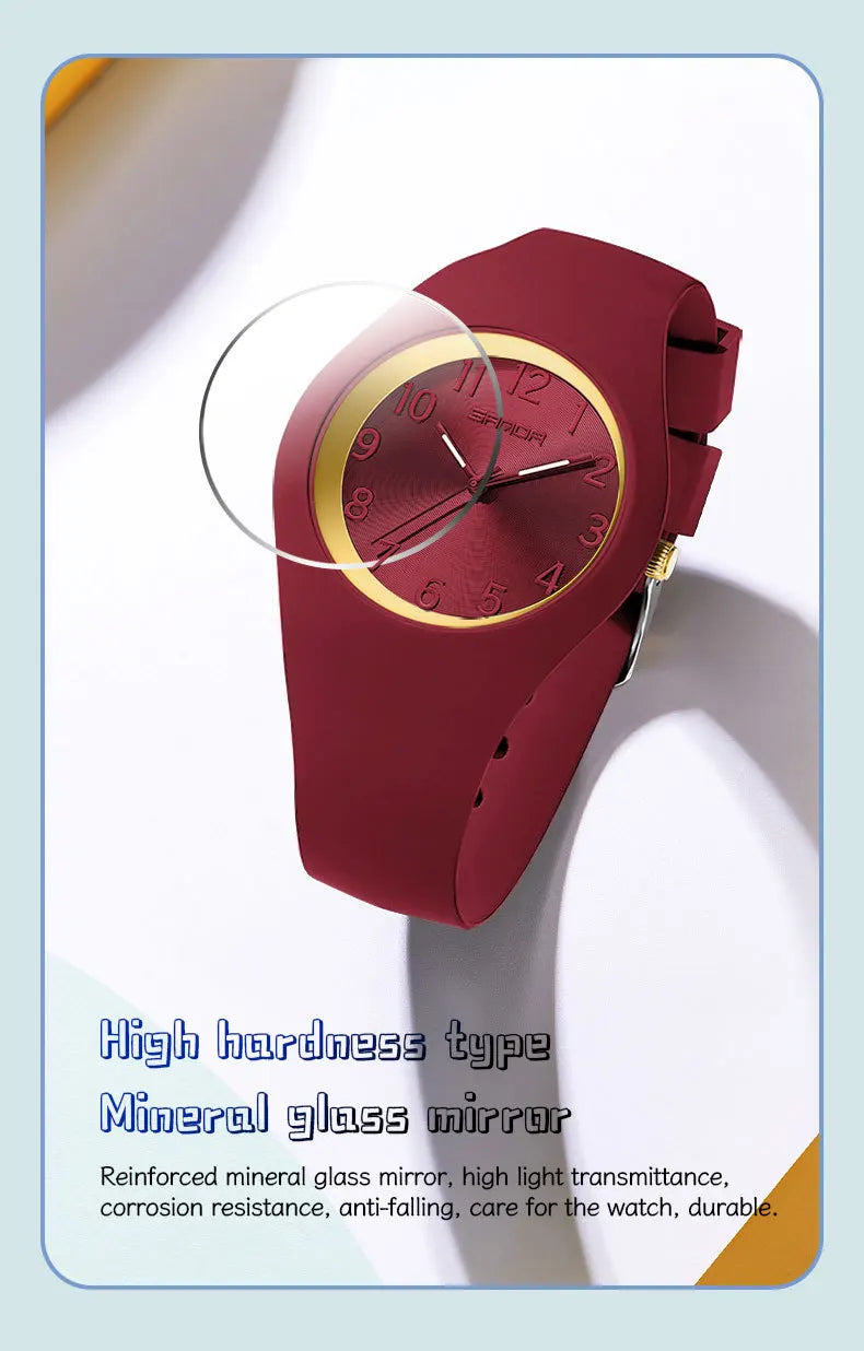SANDA 6186 Simple Luxury Student Quartz Watch Clock Gift Outdoor Light Silicone Strap Wristwatch for Boy and Girl