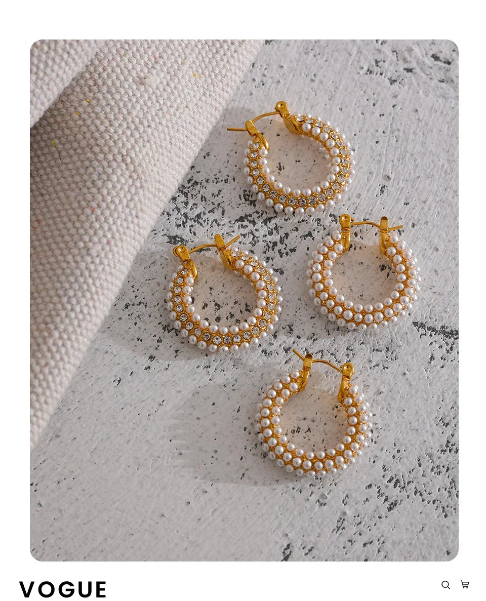 Yhpup Exquisite Luxury Stainless Steel Imitation Pearls Hoop Huggie Earrings Romantic Elegant Fashion Charm Trendy Chic Jewelry