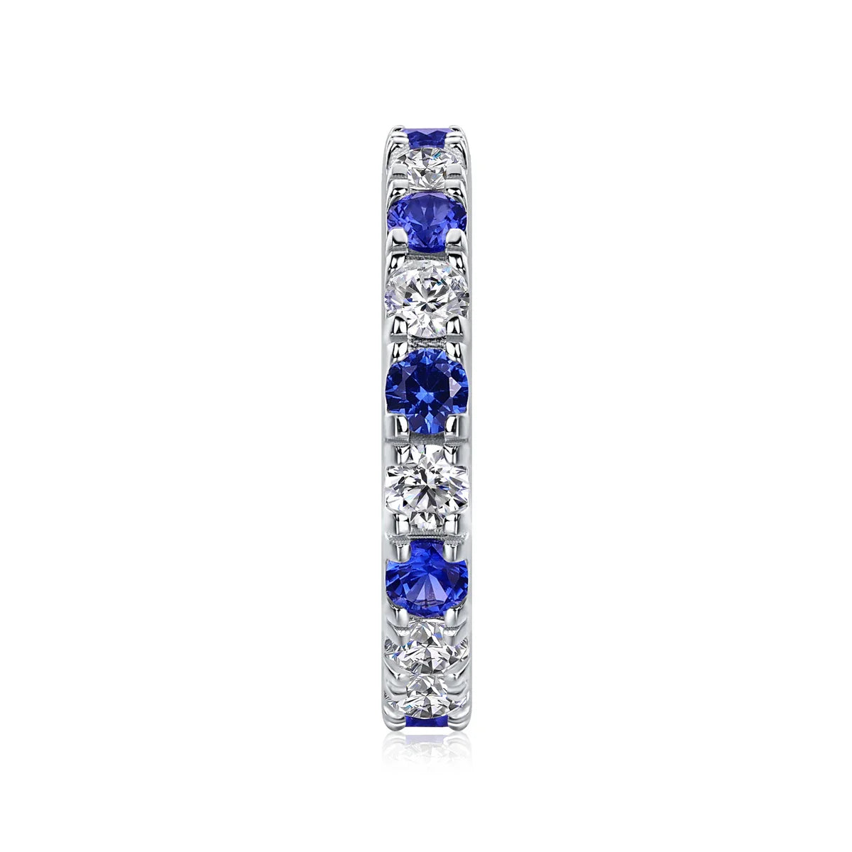 Elegant S925 Silver Ring with Alternating Moissanite & Blue Sapphires, 18K Gold Plated, Exquisite Design, Includes GRA Certifica