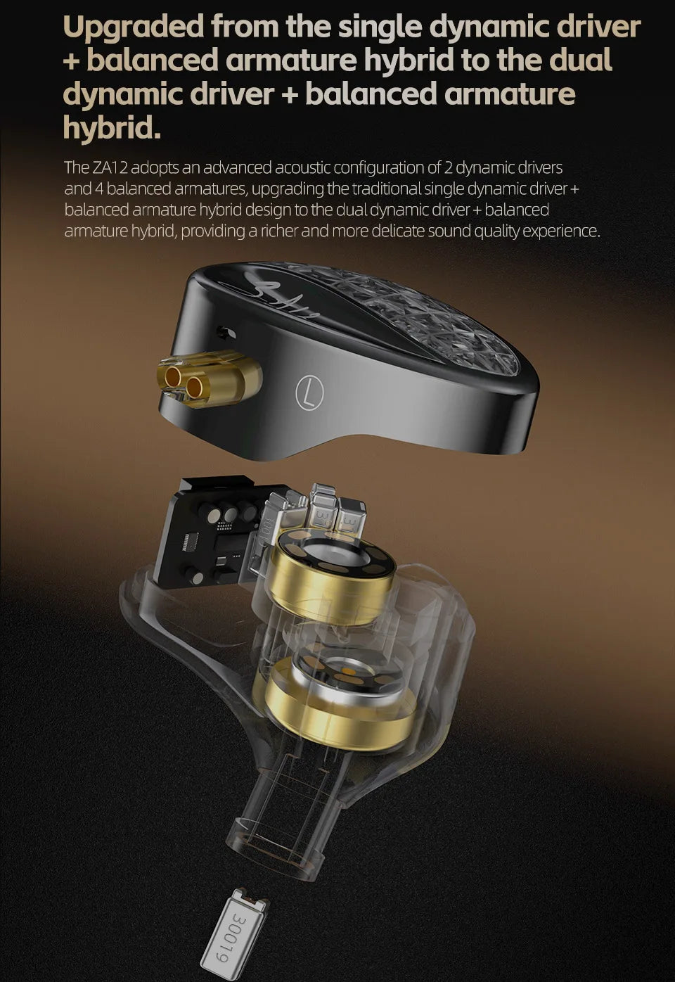 KZ ZA12 2DD+4BA Hybrid IEM Headphones Wired InEar Monitor Hifi Adjustable Tuning Earphones Sports Noise Cancellin Gaming Headset