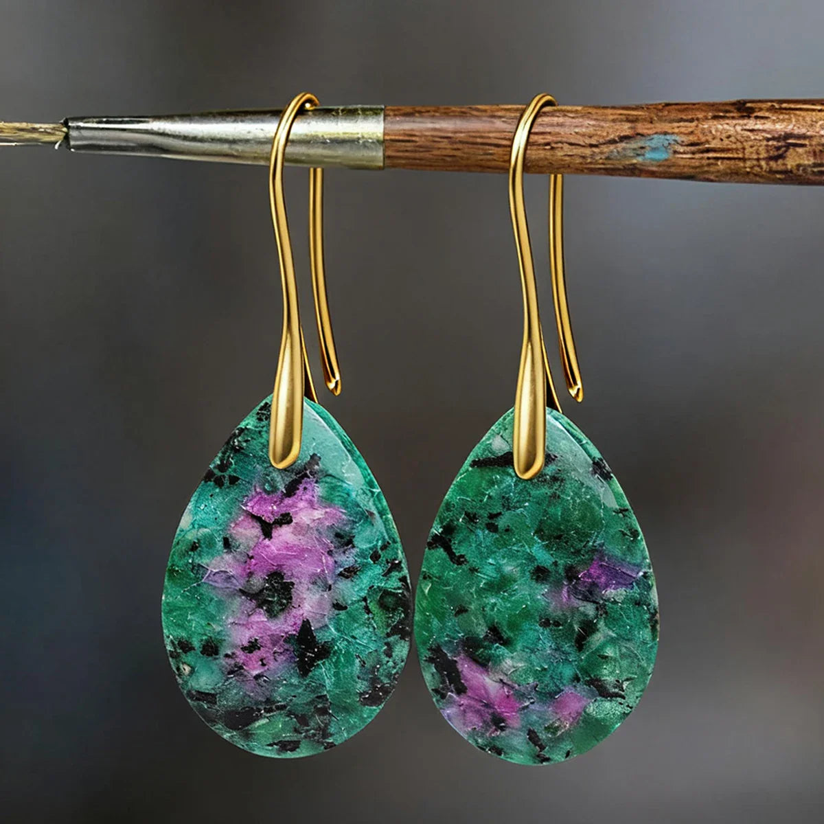 Natural Stone Pendant Women's Teardrop Earrings Elegant Gem Jewelry Creative Gift Black Obsidian Amethyst Rose Quartz Earrings