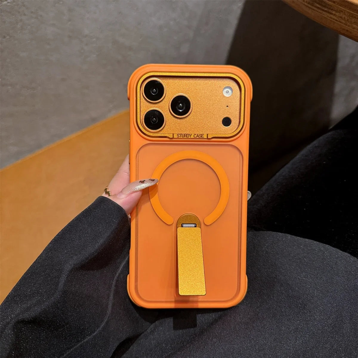 360° Rotate Metal Stand For Magsafe Phone Case For iPhone 17 Air 16 15 14 Plus 13 12 11 Pro Max Magnetic Wireless Charge Cover