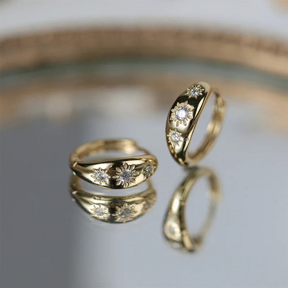 CANNER Ins Star Anise 925 Sterling Silver  Earring For Women Hoop Earrings Crystal Fine Jewelry Glossy 18K Gold Mom Gift Trend