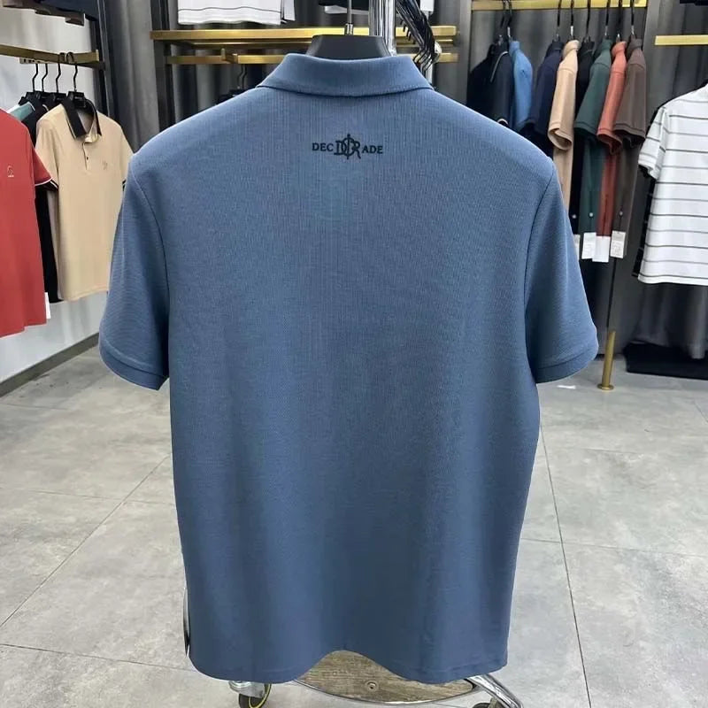 Premium 100% cotton men's short sleeve polo shirt luxury fashion brand letter embossed summer new business casual lapel T-shirt