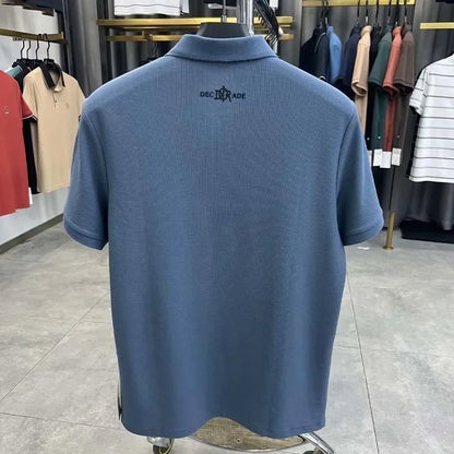 Premium 100% cotton men's short sleeve polo shirt luxury fashion brand letter embossed summer new business casual lapel T-shirt