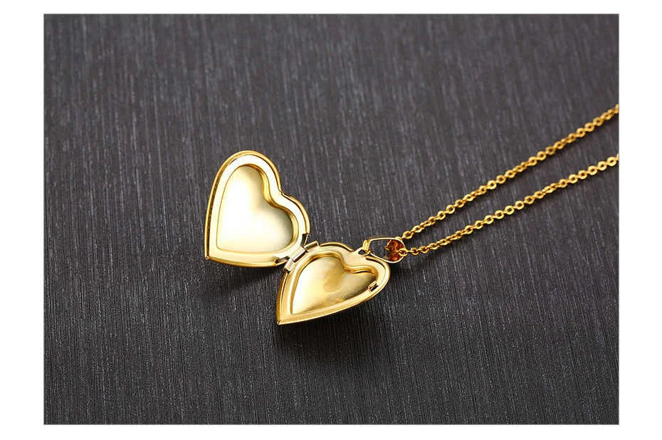 Vnox Light Heart Locket Pendants for Women Men Openable Photo Frame Glossy Stainless Steel Necklaces Family Love Collar