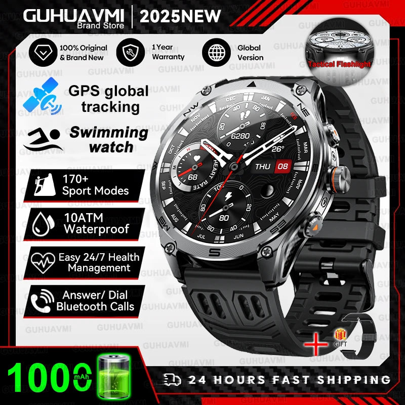 2025 New Outdoors Military GPS Sports Smart Watch Men Built-in Dual-Band GNSS Compass Altimeter 10ATM Bluetooth call Smartwatch