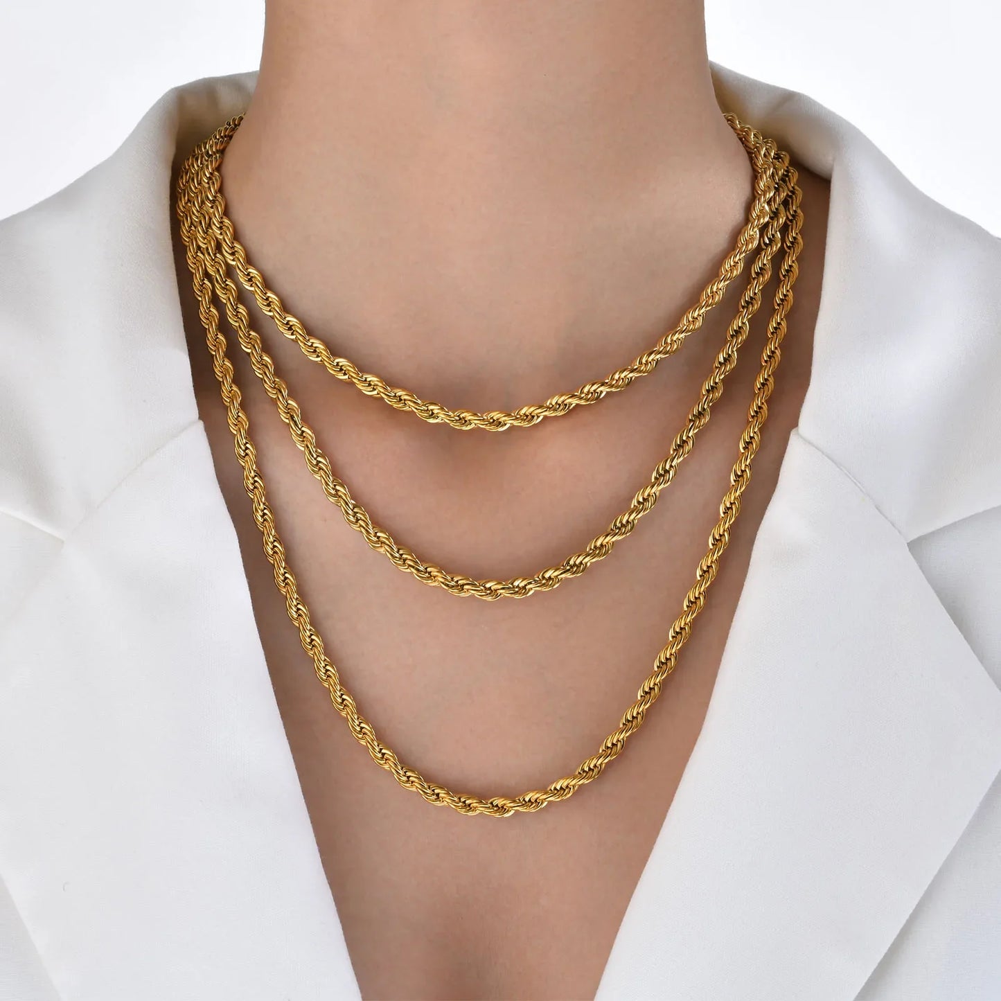 Vnox Dainty Gold Color Rope Chain Necklaces for Women Men,Chic Twisted Collar, Waterproof Stainless Steel Link 2/3/4/5mm Width