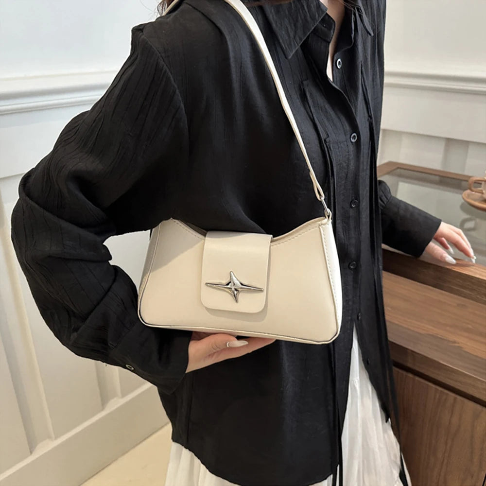 Fashionable and minimalist women's daily casual shoulder bag, PU material retro