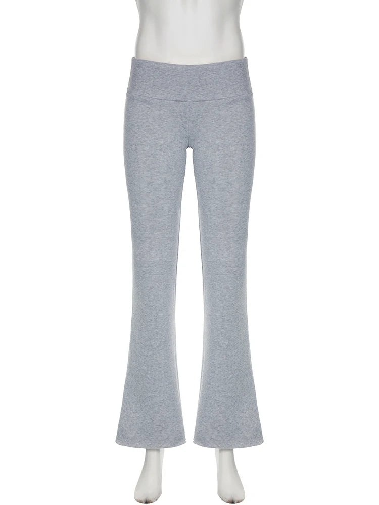 Basic Solid Flare Pants Y2K Slim Low-Waisted Boot Cut Pants