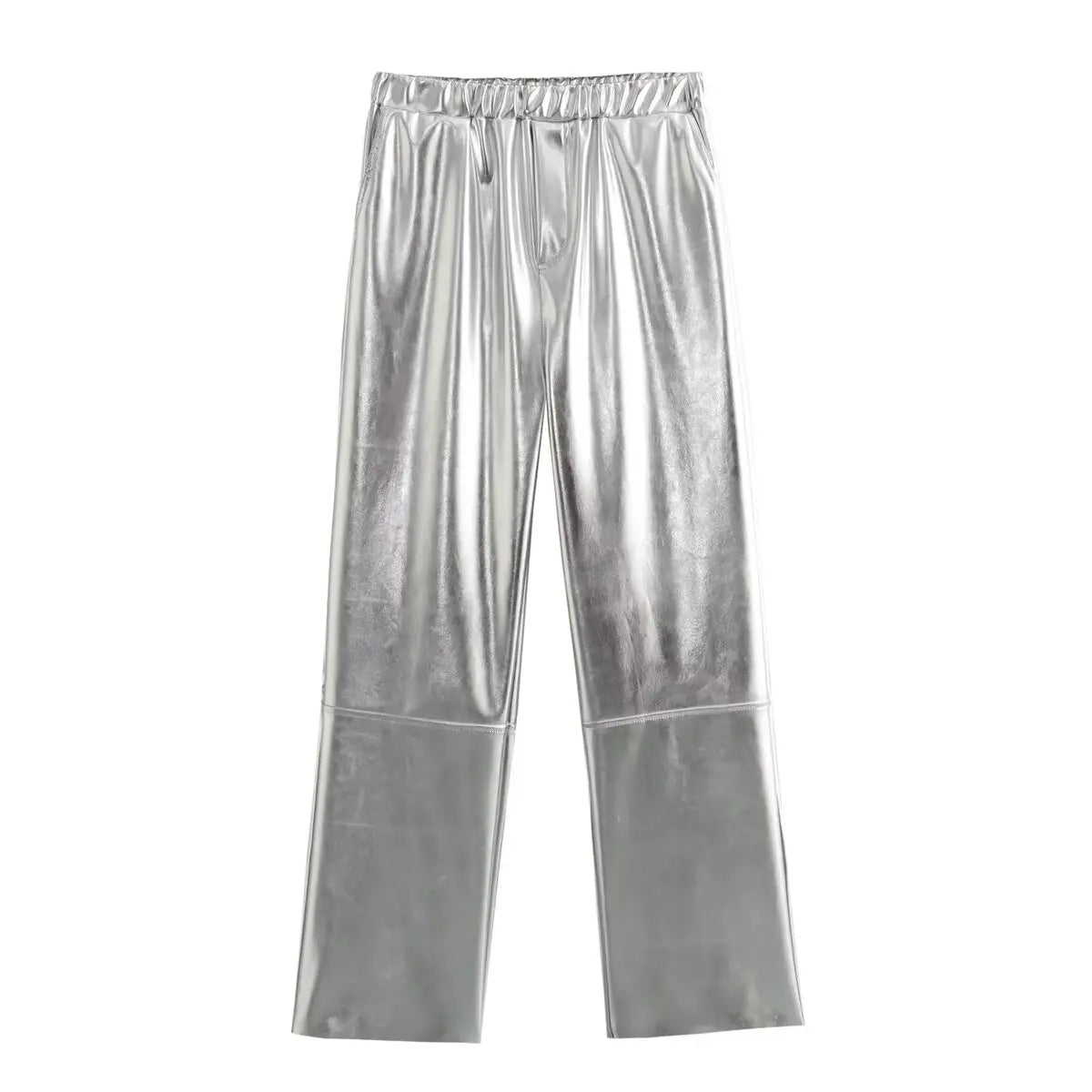 Vintage Women Silver Wide Leg Pants 2024 Fashion Ladies Warm Thicken Trousers