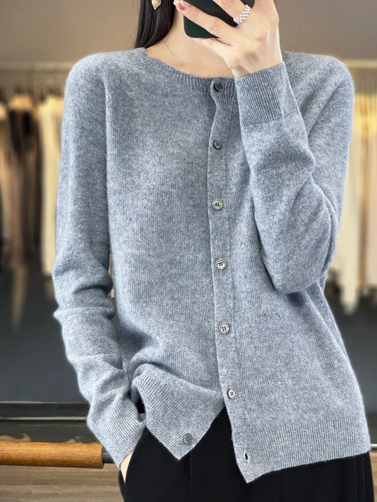 Long Sleeve 100% Merino Wool Sweaters Cashmere Cardigan Spring Autumn Women
