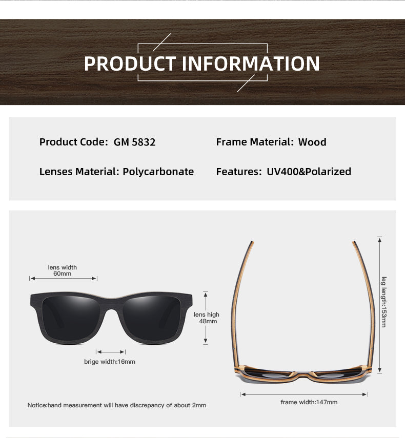 GM Natural Bamboo And Wooden Sunglasses VIP Manual Polarized Glasses Luxury brand Environmental Degradable Glasses Gift Box