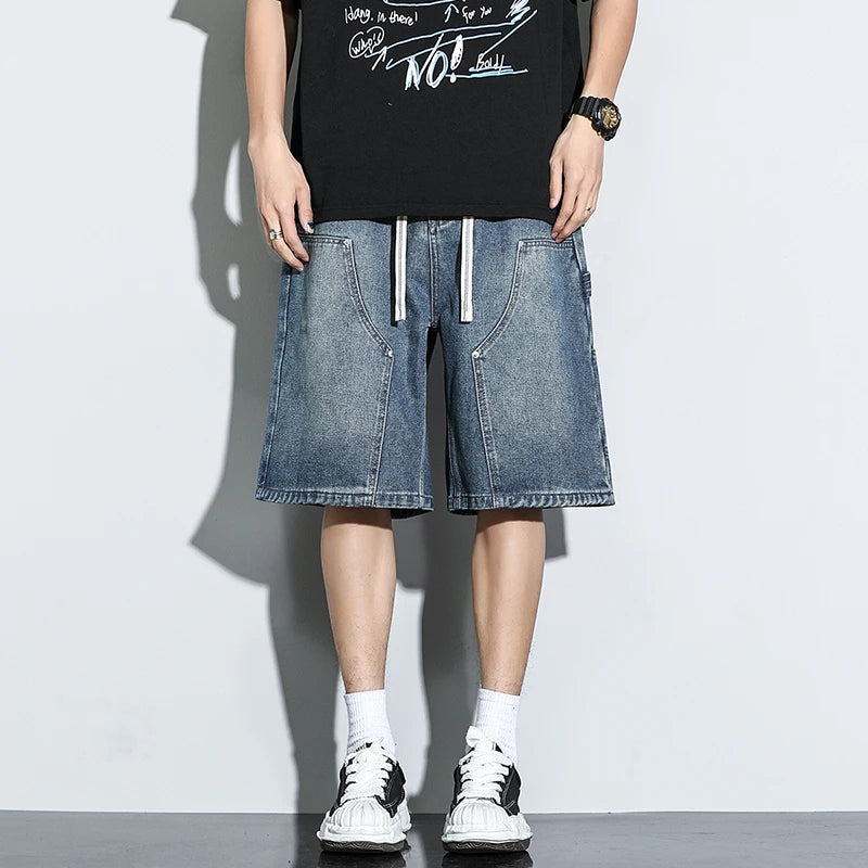 Men's Denim Shorts Summer Loose Vintage Hip-hop Cargo Moto Short