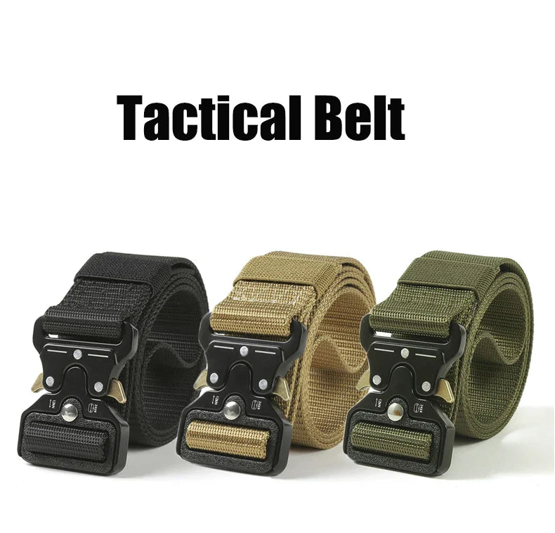 Men Tactical Belt Quick Release Outdoor Zinc Alloy Buckle Belt Soft Real Nylon Sports Hiking Camping Hunting Belt