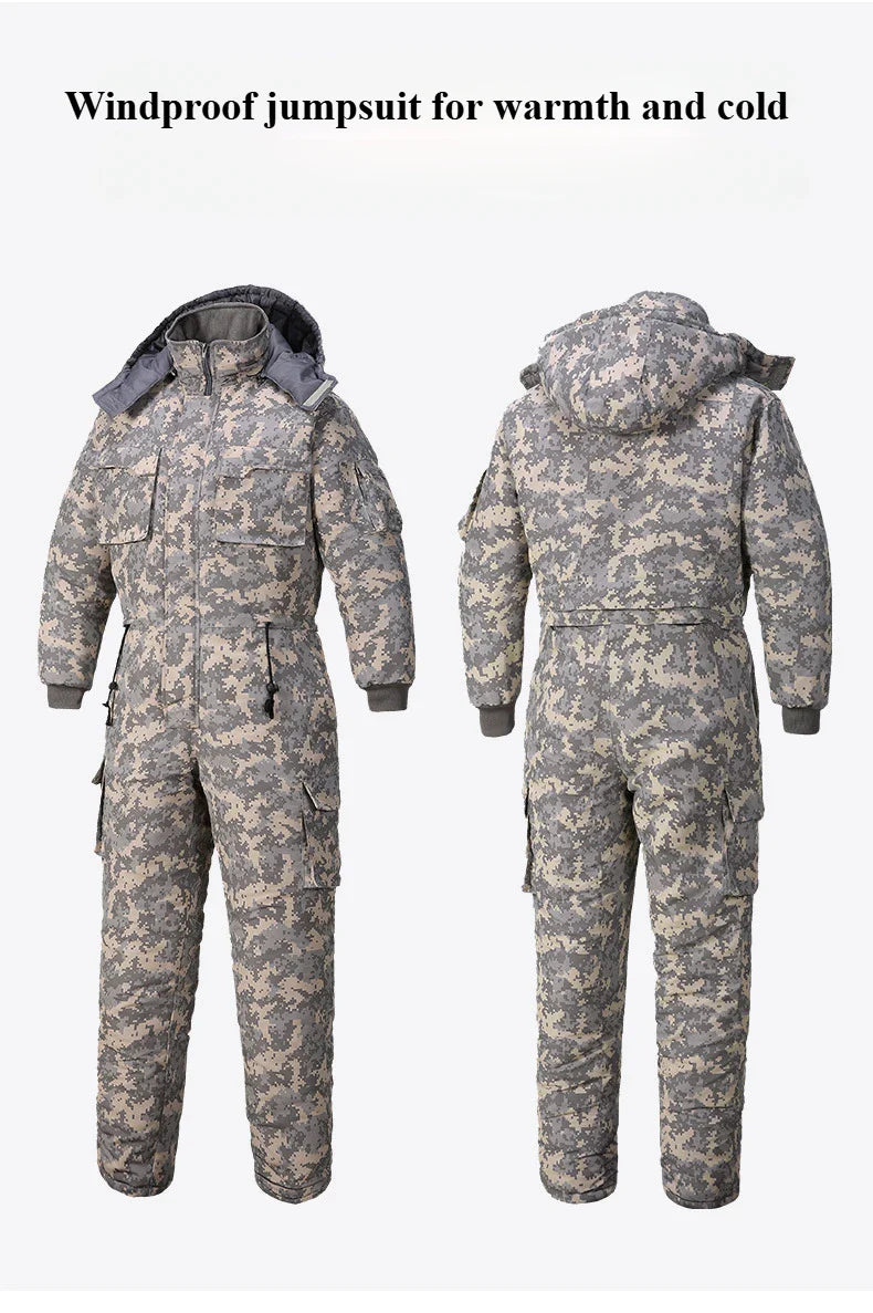 Men Winter Waterproof Thick Cotton Jumpsuit Clothing Outdoor Convenient Sports Camo Jacket Warm Cold Proof Hooded Work Clothes