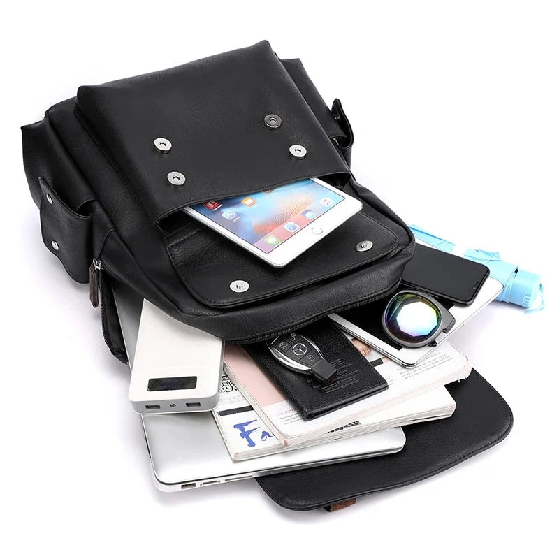 2023 Men Backpack PU Leather Bagpack Large Laptop Backpacks Male Mochilas Black Schoolbag For Teenagers Boys Brown Sac A Dos