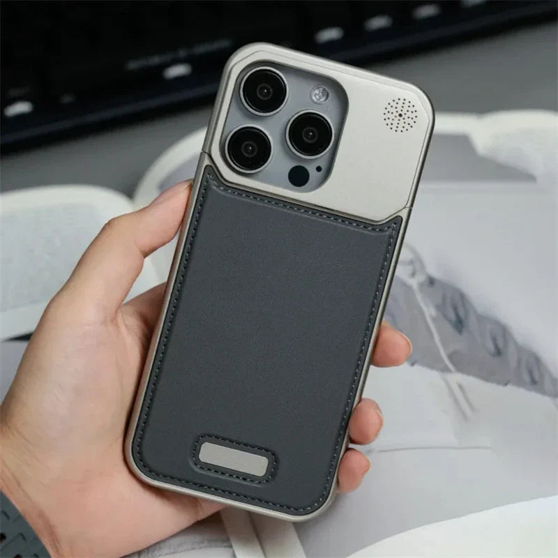 Aluminum Alloy Leather Magnetic Phone Case For iPhone 17 Air 16 15 14 Pro Max Wireless Charging Metal Frameless Shockproof Cover