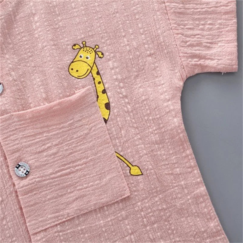 New Summer Hot Sale Toddler Kids Baby Boys Shirt Cartoon Tops Denim Shorts Pants Outfits Set Baby Clothes
