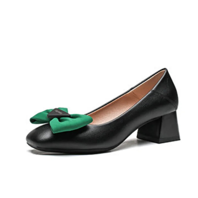 Women Fashion Black Slip on Square Heel Pumps Lady