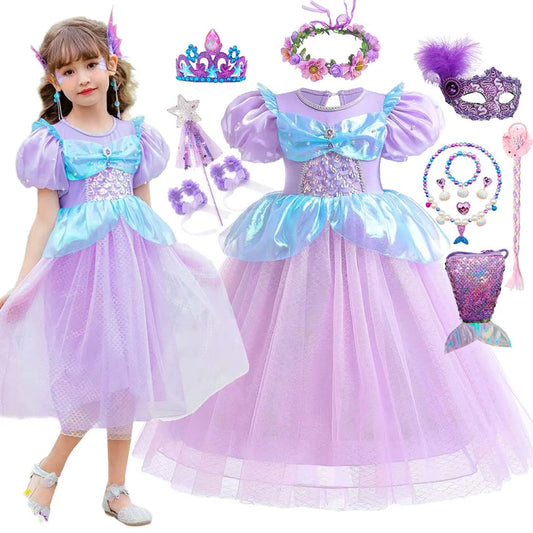 Mermaid Casual Dress For Girl Halloween Fancy Princess Cosplay Costume Kids Birthday Party Outfits Summer Pearls Sequins Frocks