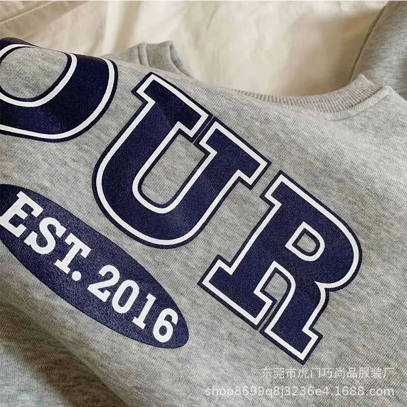 2-6 Years Boys Round Neck Sweater Sets Boys Warm Casual Loose 2Pcs Autumn Spring New Children's Long-Sleeved Letter Sports Suit
