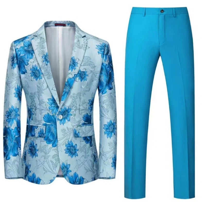 Tuxedo for Mens: Men Suit 2 Pieces Orange Flower Pattern One Button