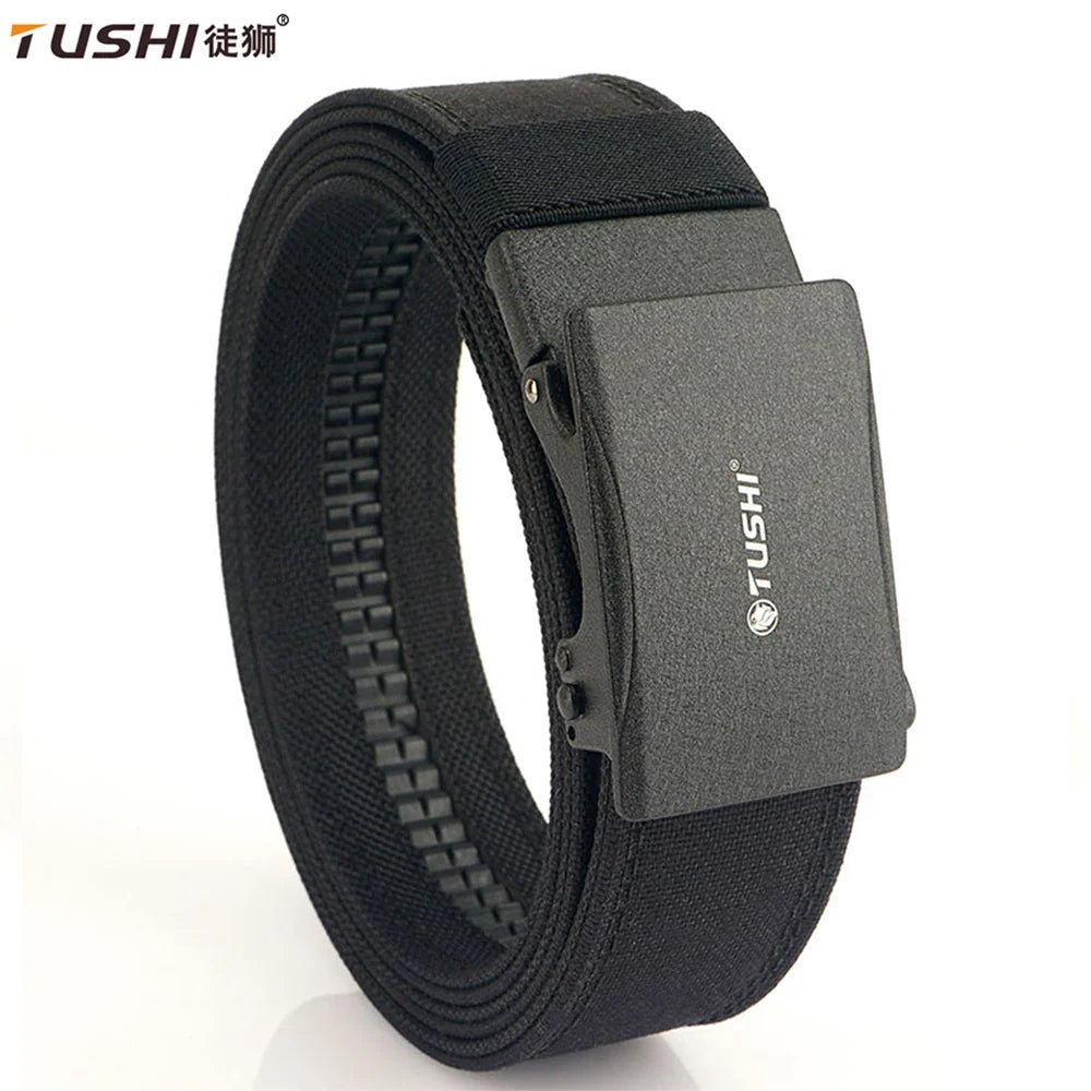 TUSHI New Stiff Tactical Belt for Men Metal Automatic Buckle Military Police Duty Belt 1100D Nylon Gun Belt Casual Girdle Male