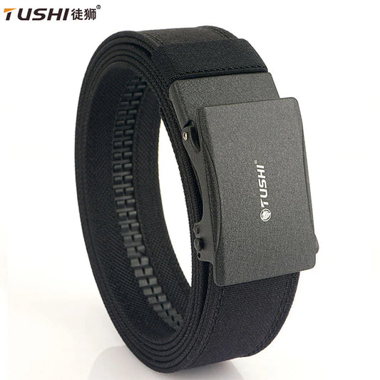 TUSHI New Stiff Tactical Belt for Men Metal Automatic Buckle Military Police Duty Belt 1100D Nylon Gun Belt Casual Girdle Male
