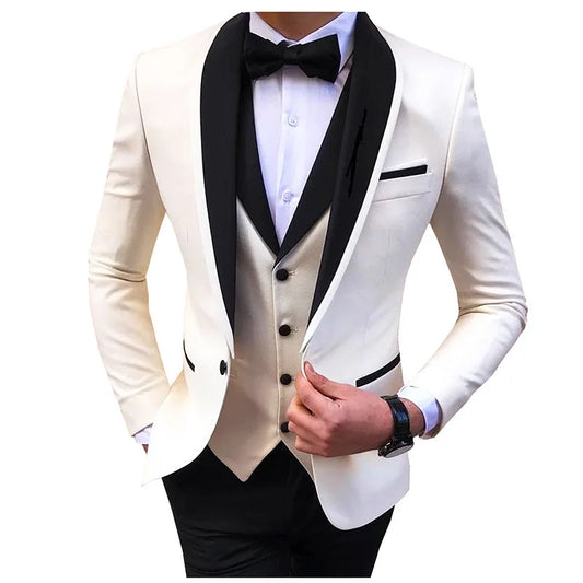 Men Business 3 Pcs Suits Set Coat Trousers / Male Slim Wedding Groomsmen