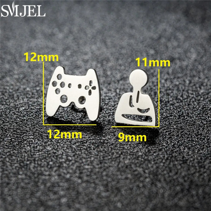 Golden Vintage Mandala leaf Pineapple Earrings for Women Trend Fairy Cup Stainless Steel Earring Punk Game Controller Studs Gift