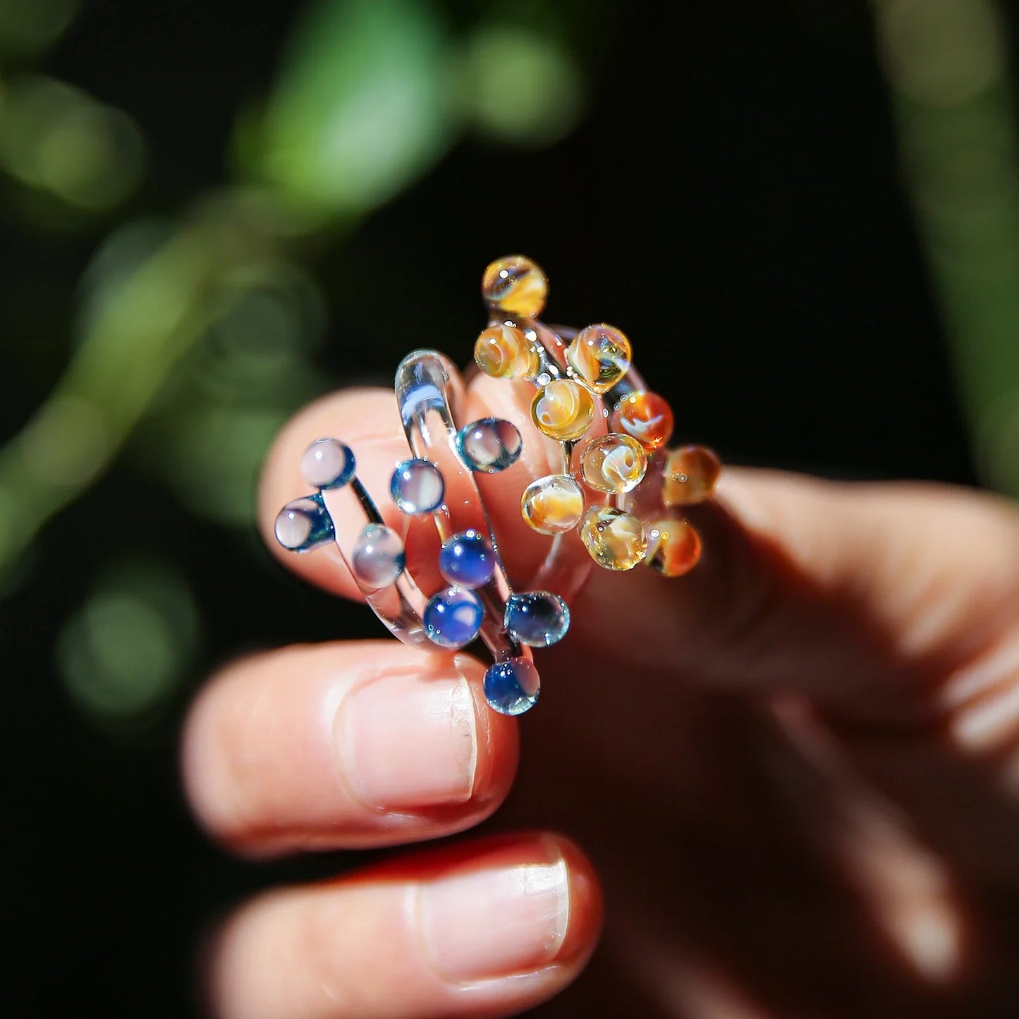 1pc Handcrafted Rainbow Glass Dewdrop Ring Colorful ball Ring Couple's Personalized High-end Round Ring Women Party Jewelry