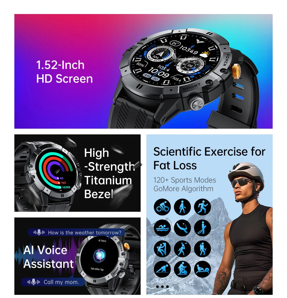 CUBOT C29 SmartWatch 1.52-inch 1ATM Waterproof Sport Watch for Men 410mAh Battery, Bluetooth Call, Heart Rate&24H Health Monitor