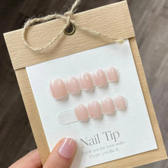 10Pcs Pure Color Handmade Short False Nail with Glue Press On Nails Full Cover French Round Head Manicure Wearable Nail Tips Art