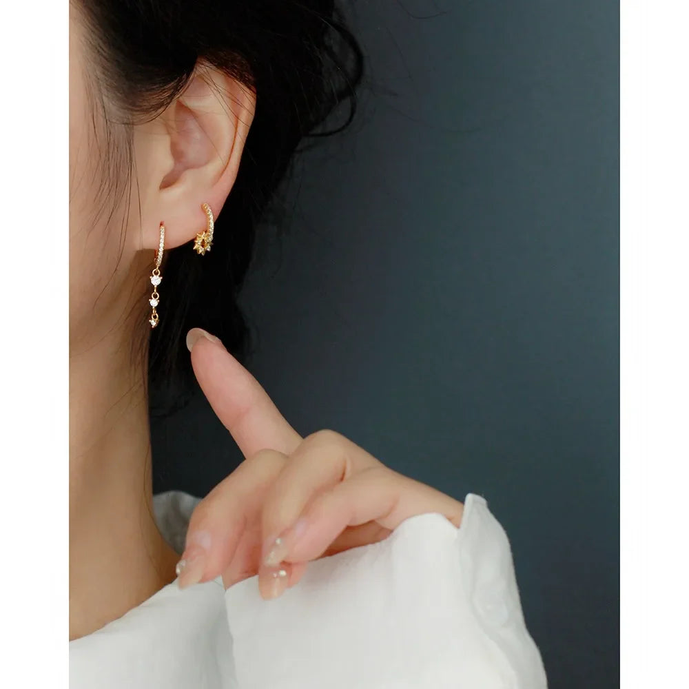 925 Sterling Silver Earring Zircon Sun Flower Ear Ring Geometric Style Water Drop Ear Bone Cute Temperament Woman Girl Ear Jewel