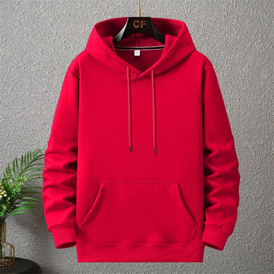 Solid Color Hoodies Men 12XL 10XL Plus Size Hoodies Autumn Winter Thick Fleece Hoodie