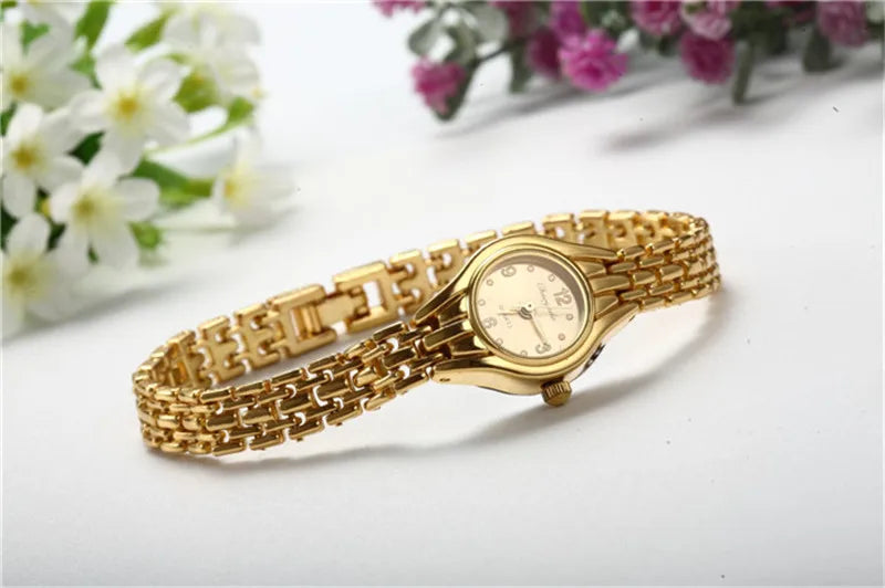 Ladies Gold Plated Watch Women Bracelet Quart Wristwatch Girl Analog Feminino Relojes Hour Luxury Watches Saati Clock
