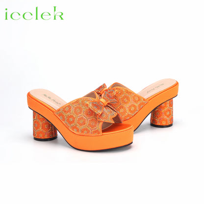 Orange Color High Quality Peep Toe Hot Selling Ladies Shoes Matching Bag Set For Nigerian Wedding Women