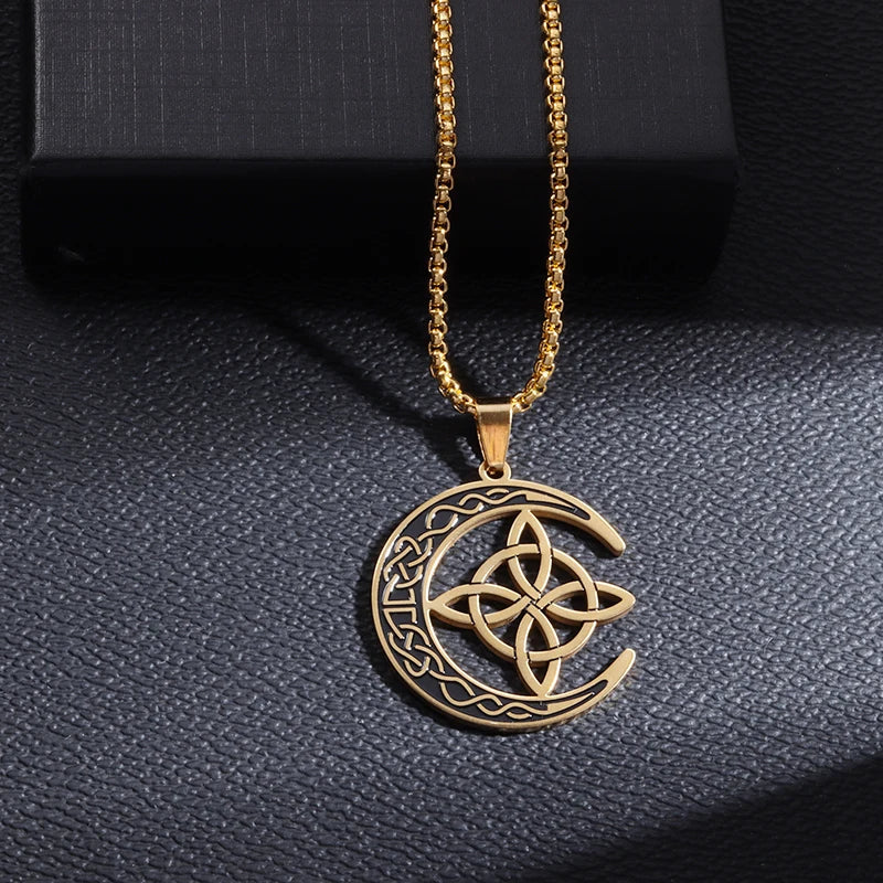 Witchcraft Witch Knot Necklace Irish Trinity Knot Triple Spiral Pendant Stainless Steel Ankh Cross Pentagram Amulet Jewelry