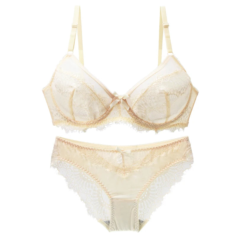 Lace Ultra Thin Thick Bra Panty Big Size Female Lingerie Set Women